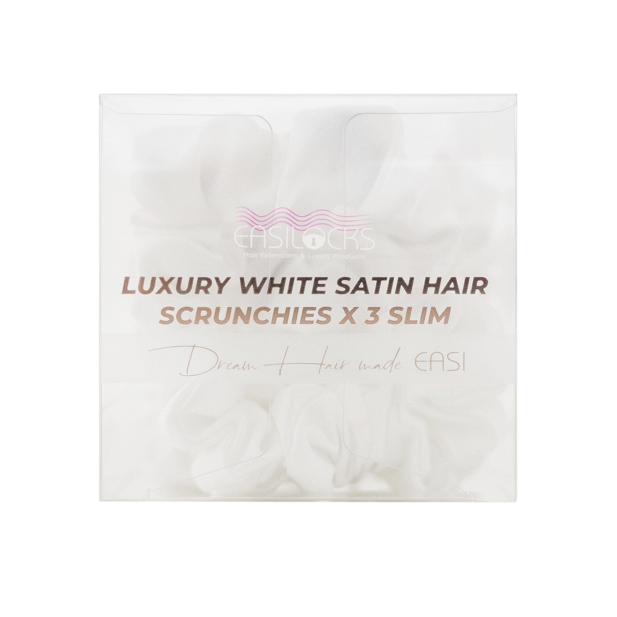 Easilocks White Satin Scrunchie Slim x3 (7273871081667)