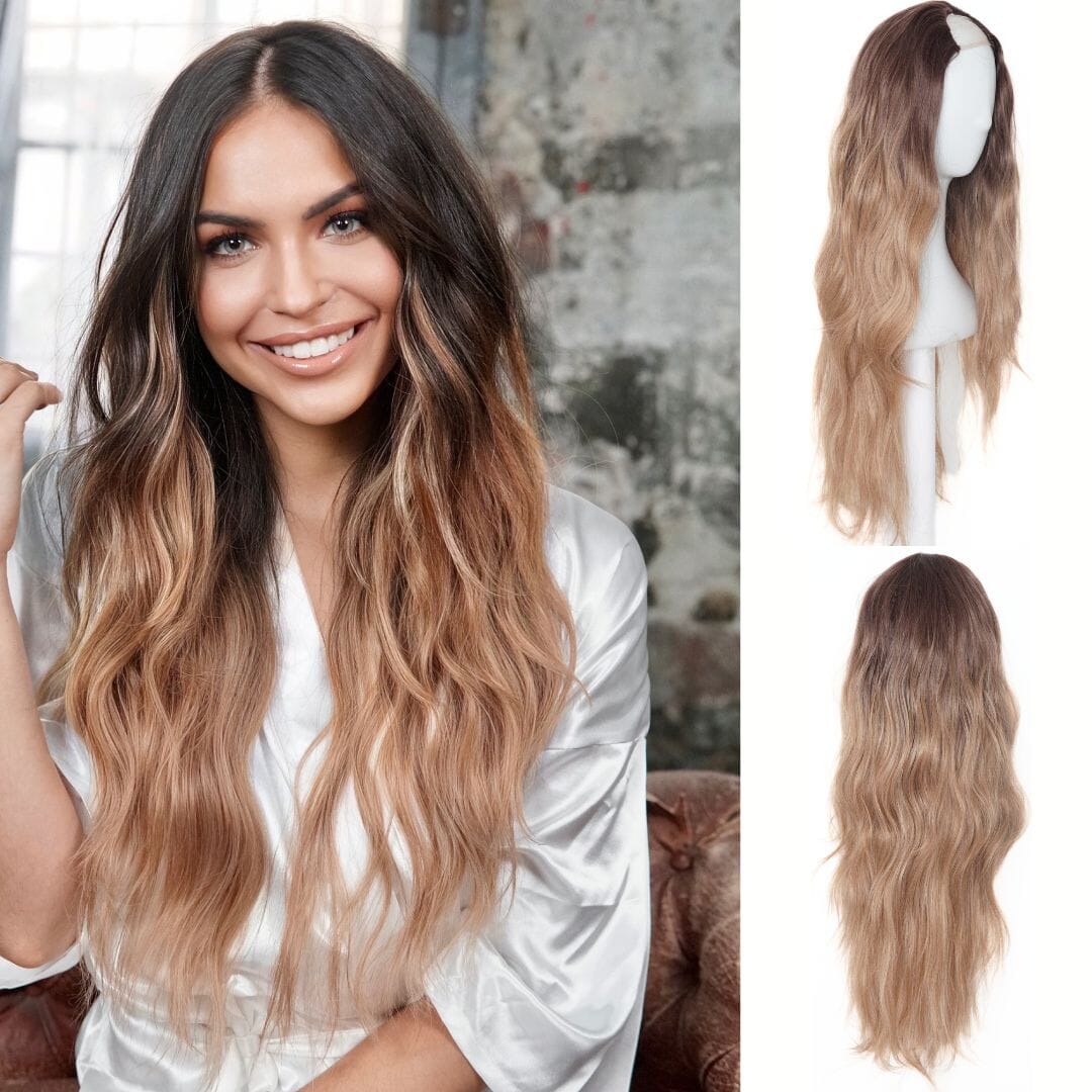 The Loose Wave HD Fibre 24" Lace U Part Wig U Part Wigs Easilocks Medium Brown Ombre 